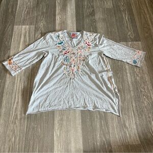 Johnny Was Gray Embroidered Tunic